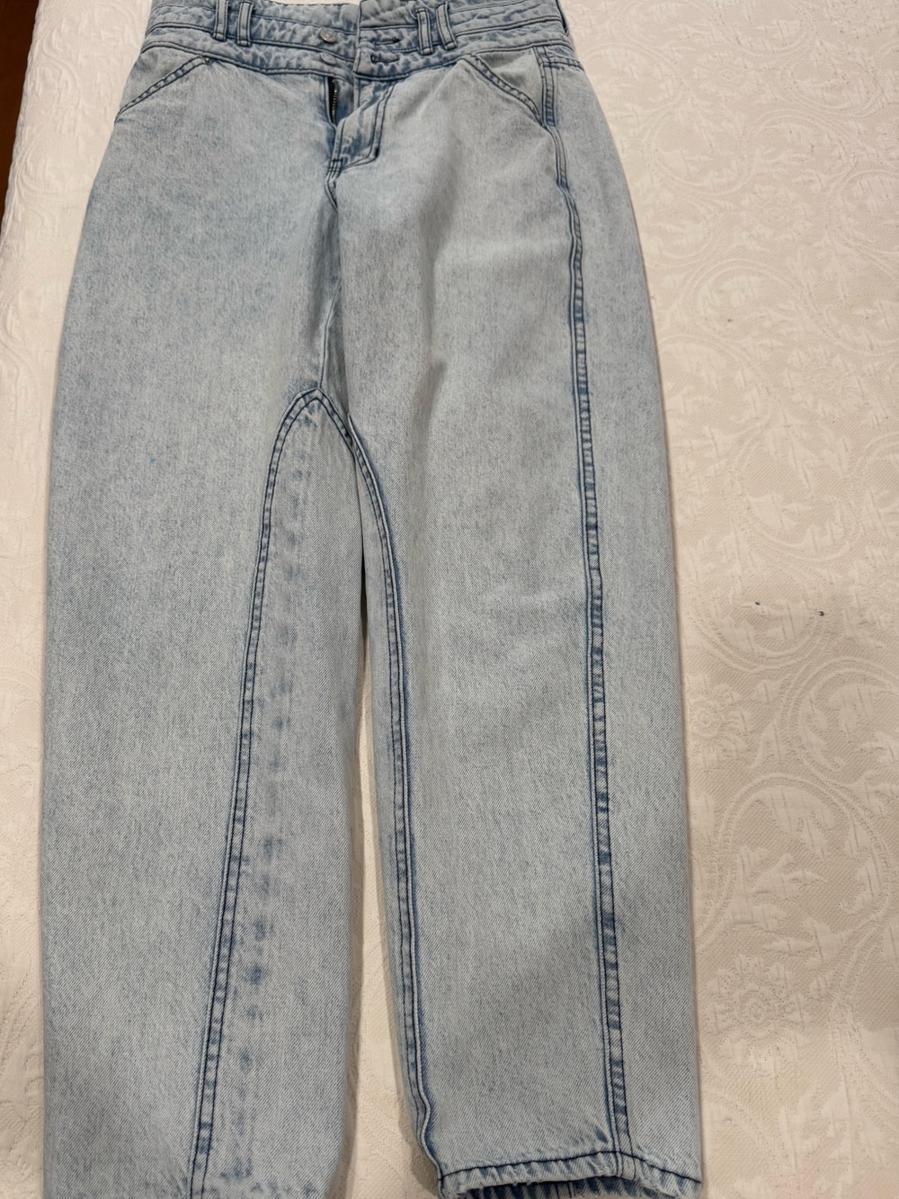 Veronica Beard Light Blue Paperbag Waist Cropped Jeans with Tie